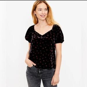 Loft | Floral Velvet Puff Sleeve Size M NWT